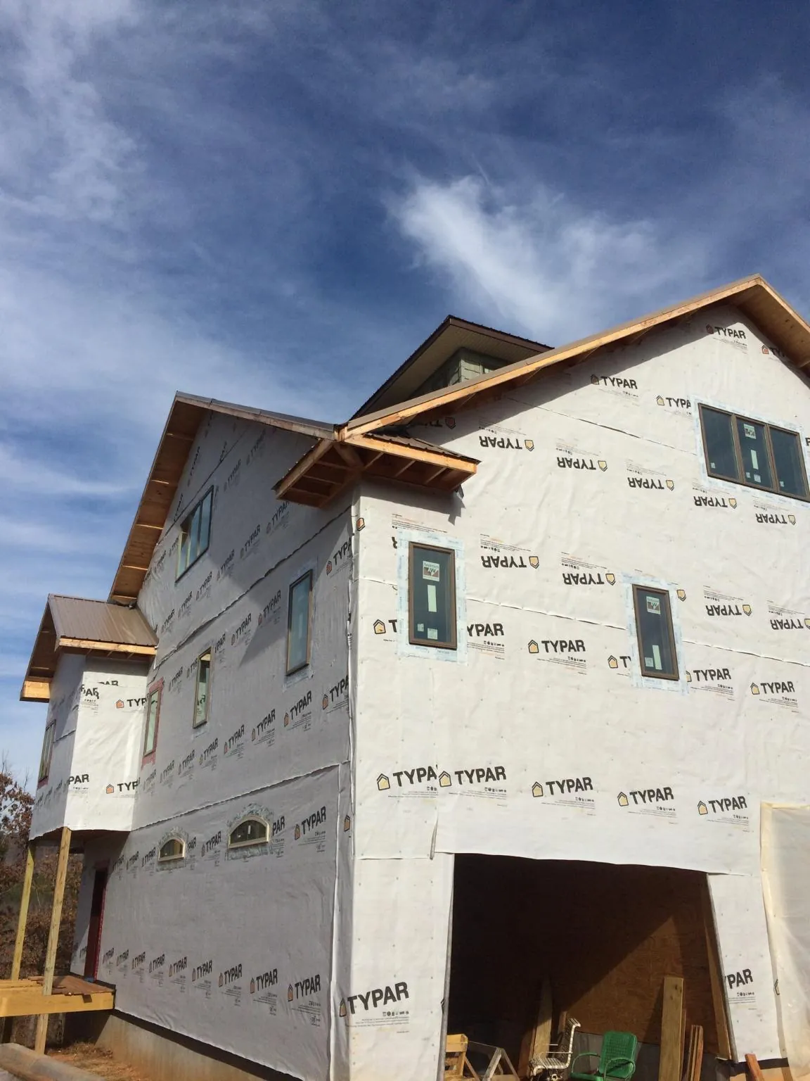Stick built house wrapped in Typar with new roof framing and dormers in Kenosha